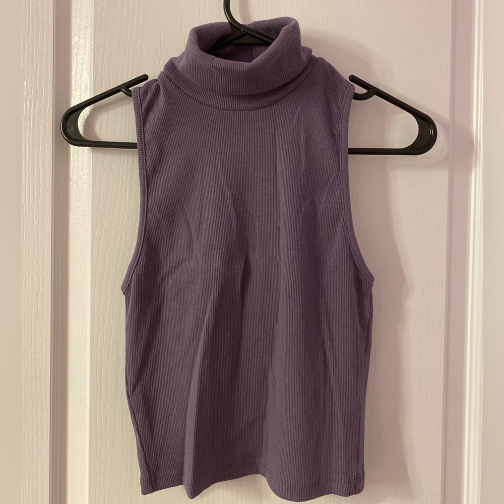 ZARA sleeveless cropped ribbed purple turtleneck size medium NWT